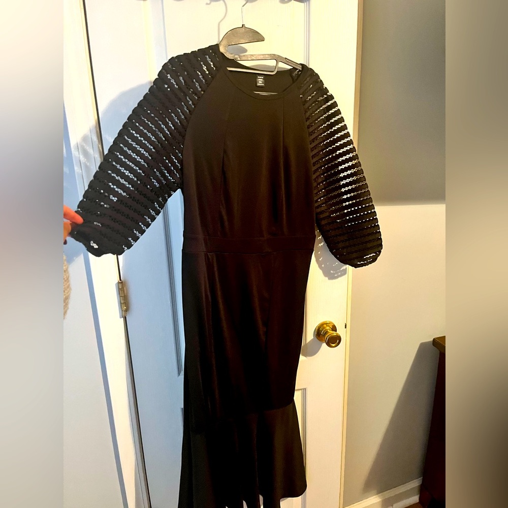 Boutique Black Dress w/ Knitted Mesh Sleeves